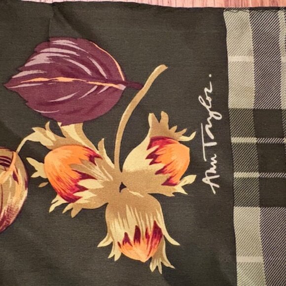 Luxe Ann Taylor Silk Scarf with Pears Leaves Forest Green - Picture 3 of 7